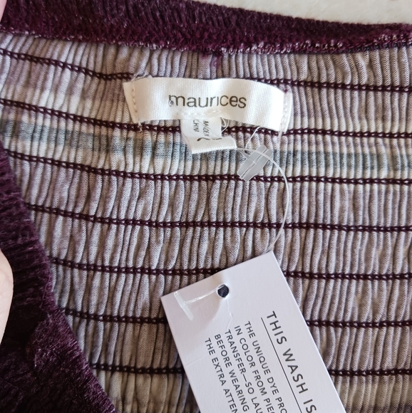 Maurice's Maroon Striped Smocked Off-Shoulder Maxi Dress - Picture 9 of 11